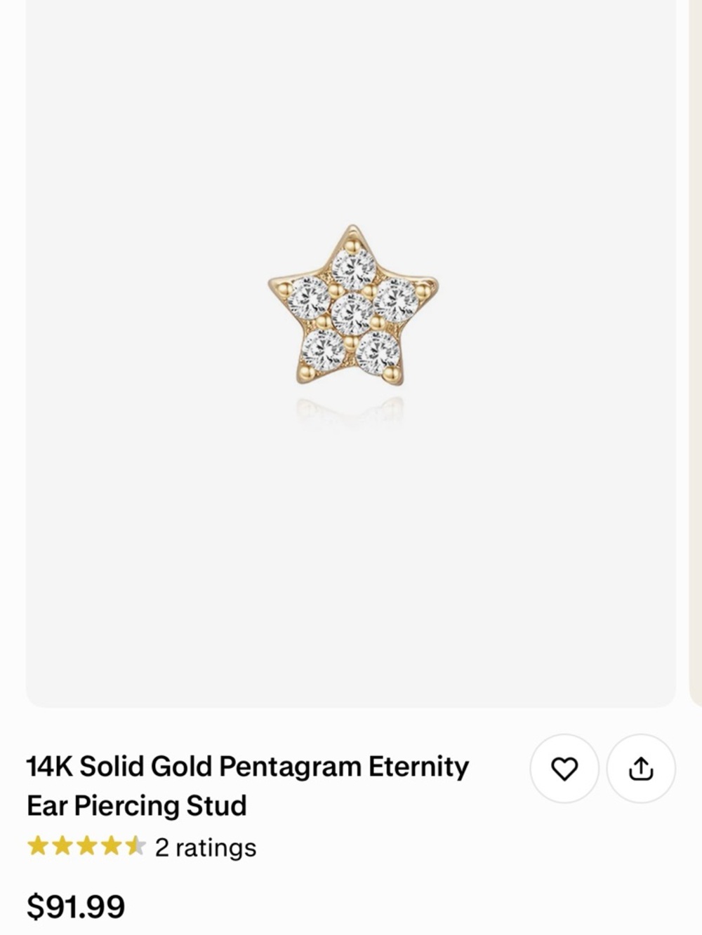 14k solid Gold Moon and Star AAA Zirconia Stud Earrings - Asymmetric Celestial - Picture 3 of 17